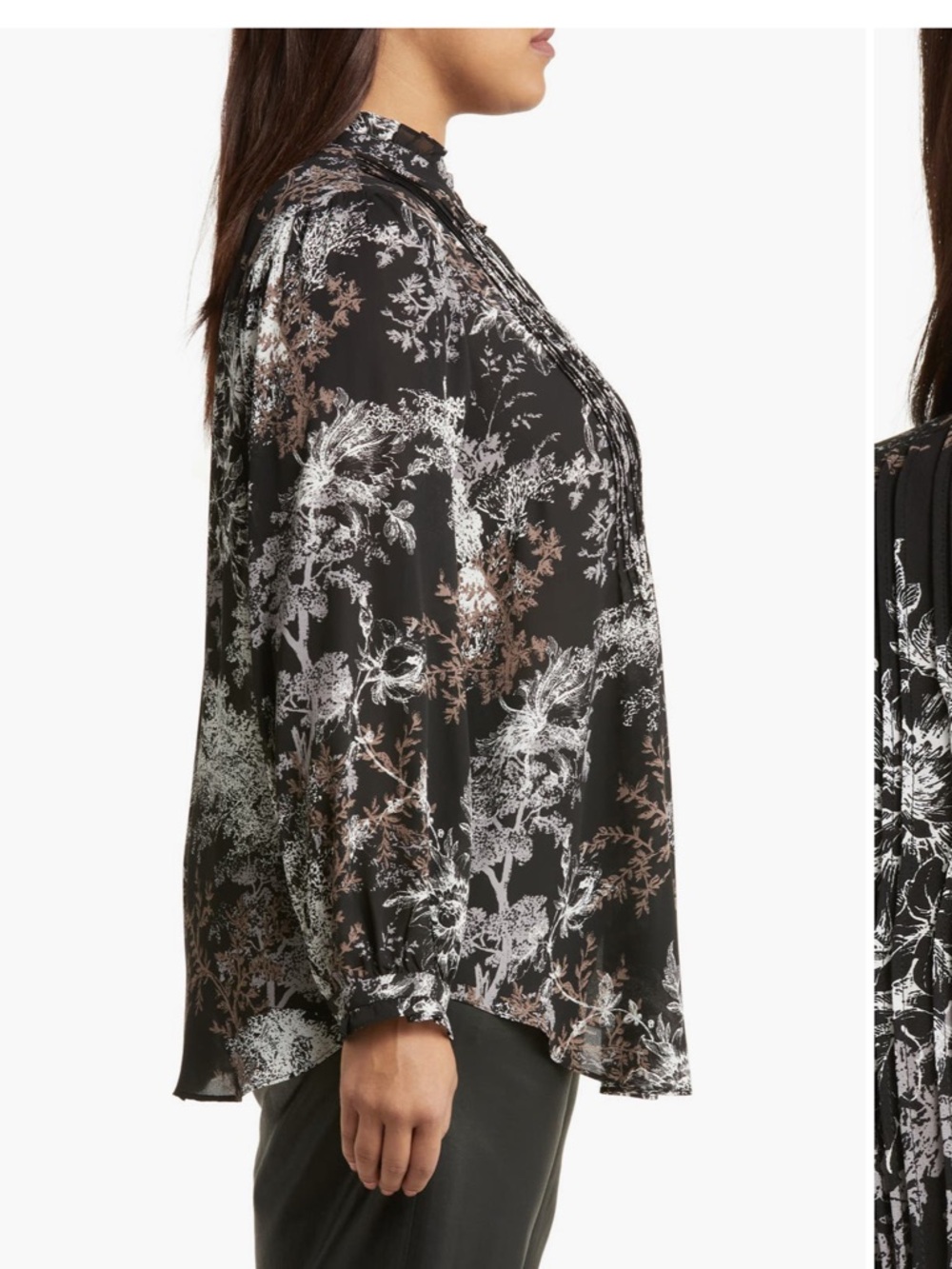 NYDJ Floral Pintuck Button-Front Blouse - Picture 5 of 10